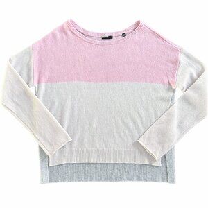 ATM pink/cream/grey colour block cashmere sweater, M